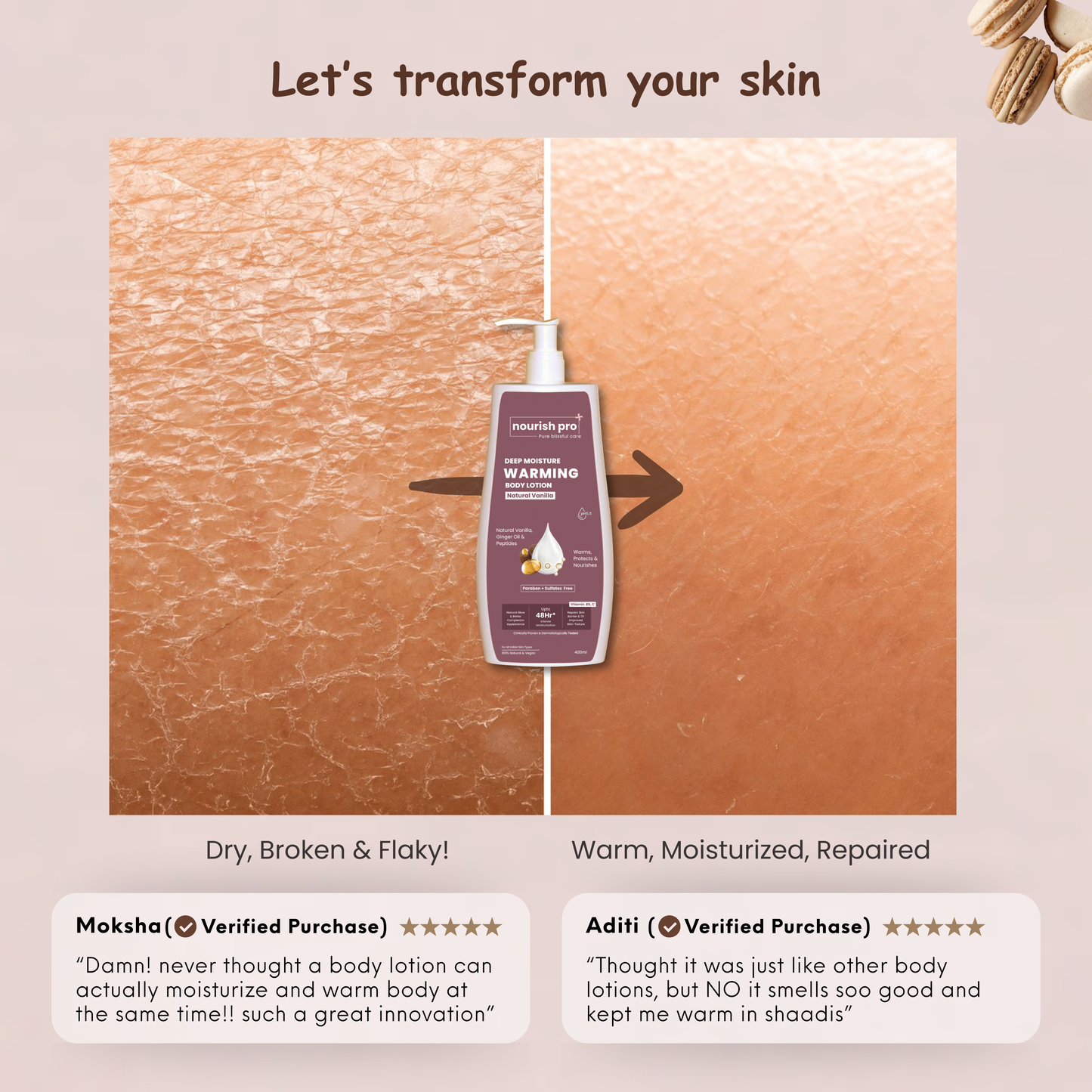 Warming Body Lotion | Ginger Oil, Vitamins, Shea butter & Active peptides | Vanilla Caramel | 400ML