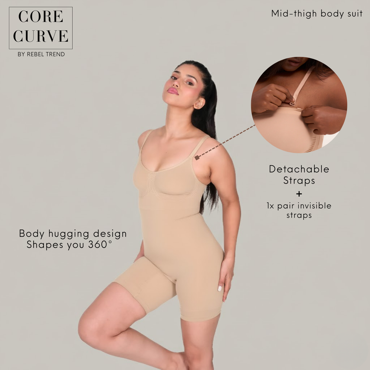 Mid-Thigh Bodysuit (Adjustable/Detachable Straps Bodyshaper)