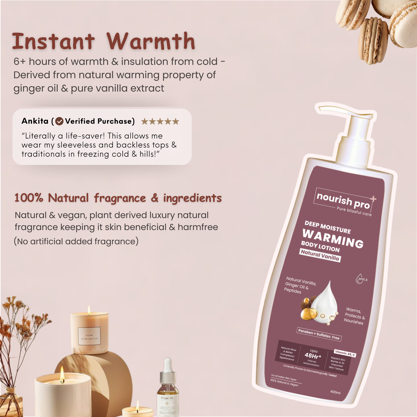 Warming Body Lotion | Ginger Oil, Vitamins, Shea butter & Active peptides | Vanilla Caramel | 400ML