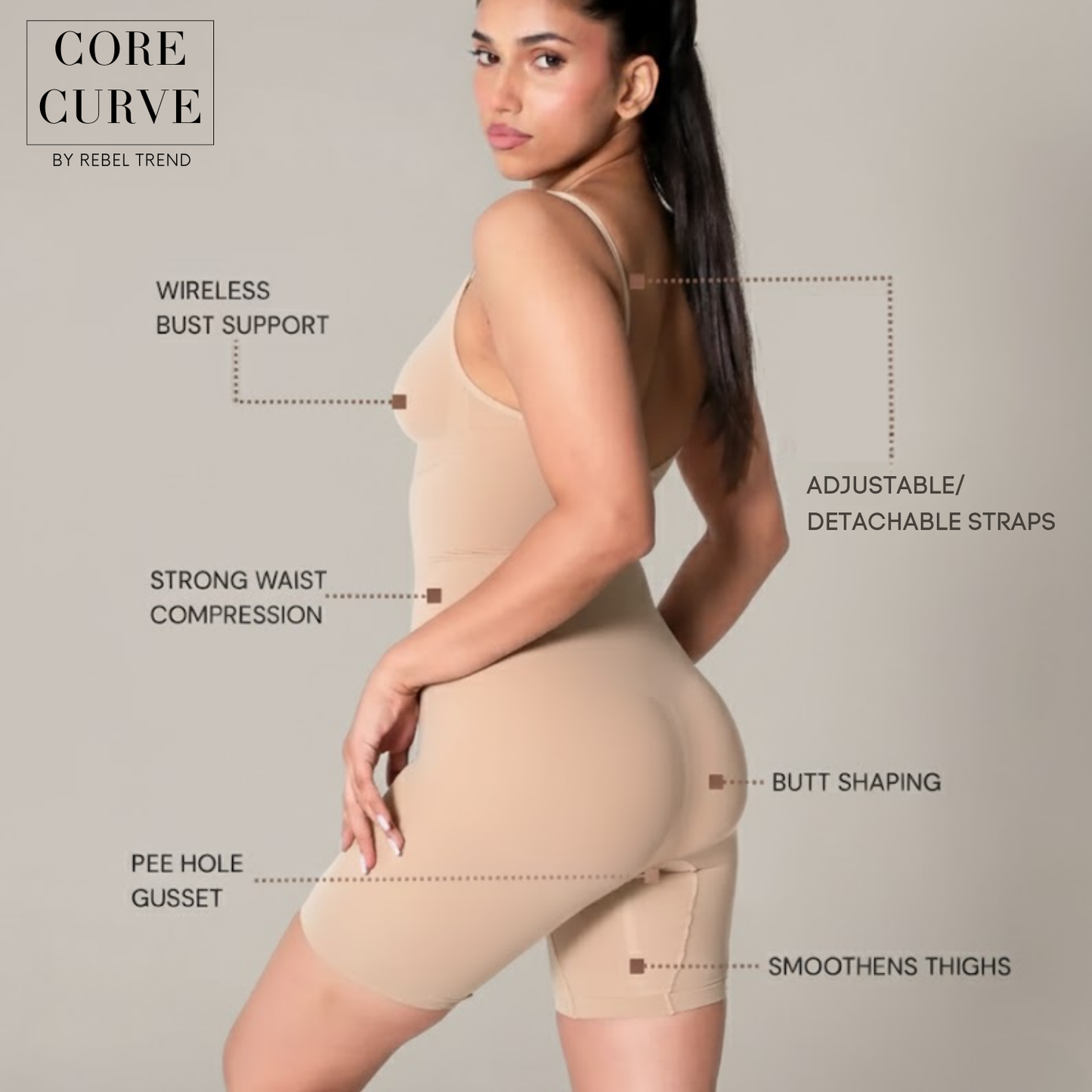 Mid-Thigh Bodysuit (Adjustable/Detachable Straps Bodyshaper)