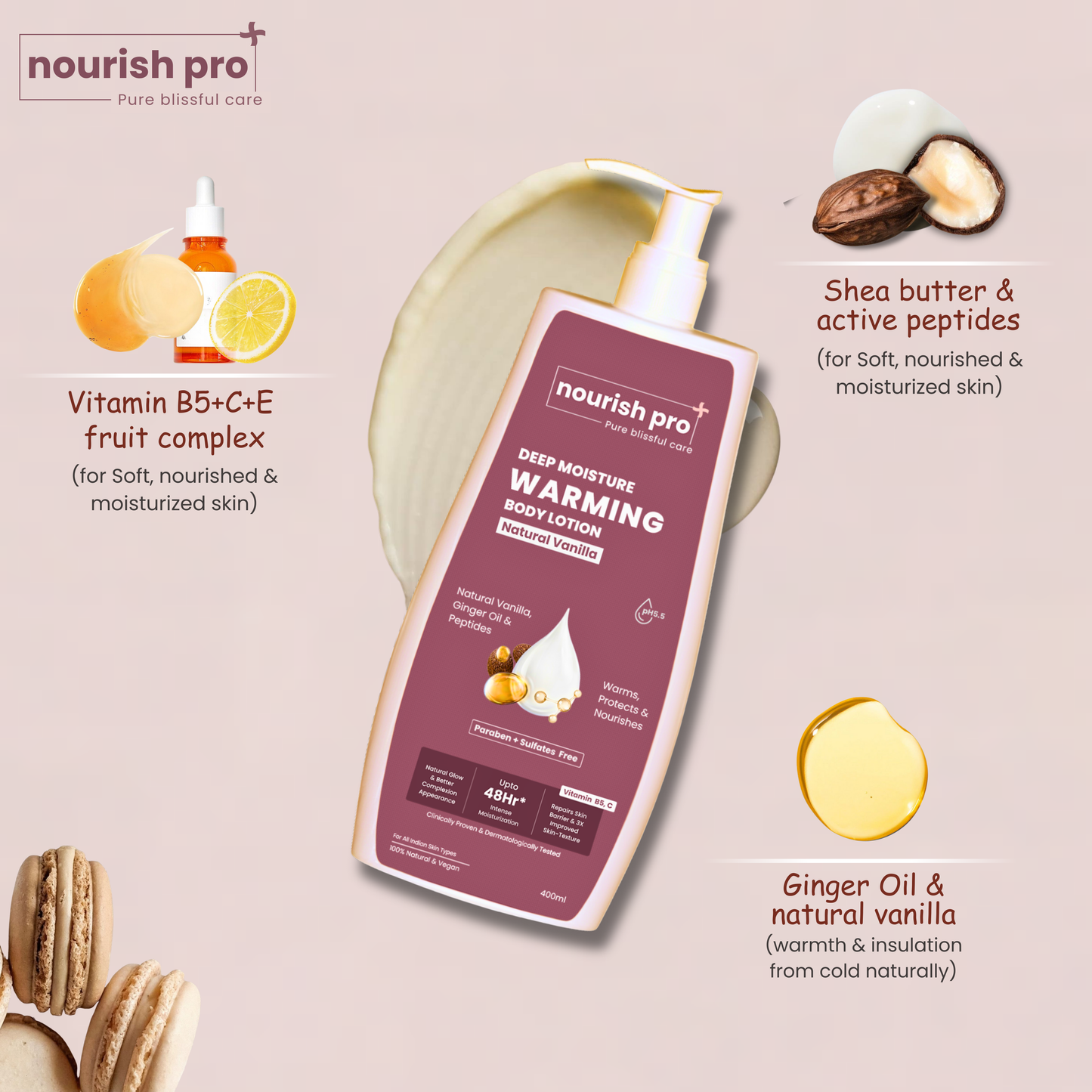 Warming Body Lotion | Ginger Oil, Vitamins, Shea butter & Active peptides | Vanilla Caramel | 400ML