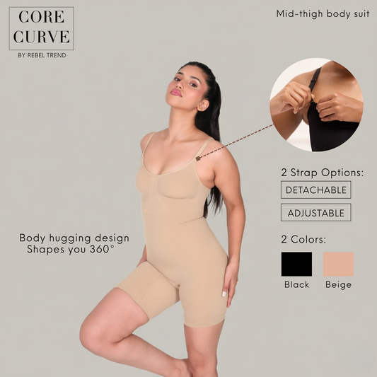 Mid-Thigh Bodysuit (Adjustable/Detachable Straps Bodyshaper)